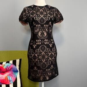 Lulus Paired with Pinot Black Lace Short Sleeve  Bodycon Mini Dress XS